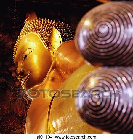 Thailand, Bangkok, Wat Po, reclining Buddha statue (view from feet) View Large Photo Image Picture - Thailand, Bangkok, Wat Po, reclining Buddha statue (view from feet). Fotosearch