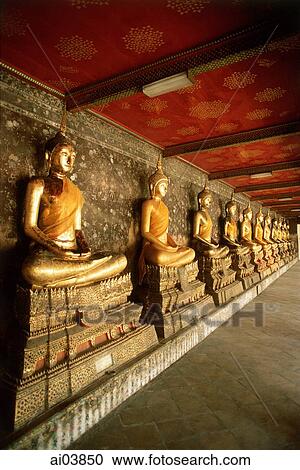 Thailand, Bangkok, Wat Suthat, Row of Buddhas. View Large Photo Image Stock Image - Thailand, Bangkok, Wat Suthat, Row of Buddhas.. Fotosearch