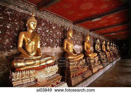 Thailand, Bangkok, Wat Suthat, Row of Buddhas. View Large Photo Image Stock Photo - Thailand, Bangkok, Wat Suthat, Row of Buddhas.. Fotosearch