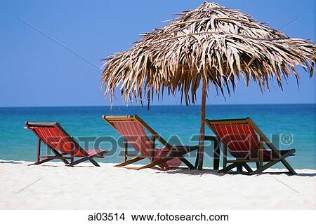 Picture - Vietnam, beach chairs and umbrella on Nha Trang Beach. Fotosearch