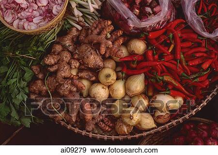 Vietnam, Cai Be, Mekong Delta, Vegetables and spices for sale. View Large Photo Image Stock Photo - Vietnam, Cai Be, Mekong Delta, Vegetables and spices for sale.. Fotosearch