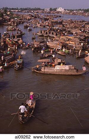 Vietnam, Can Tho, Hau river, Floating market. View Large Photo Image Stock Image - Vietnam, Can Tho, Hau river, Floating market.. Fotosearch