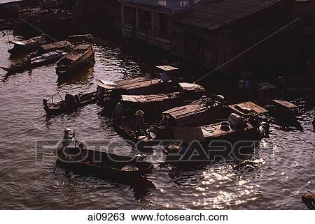 Stock Image - Vietnam, Can Tho, Hau river, Floating market.. Fotosearch