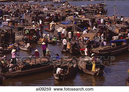 Vietnam, Can Tho, Hau river, Floating market. View Large Photo Image Stock Photo - Vietnam, Can Tho, Hau river, Floating market.. Fotosearch