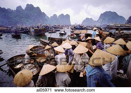 Vietnam, Halong Bay, villagers at the fishing village of Hong Gai View Large Photo Image Stock Image - Vietnam, Halong Bay, villagers at the fishing village of Hong Gai. Fotosearch
