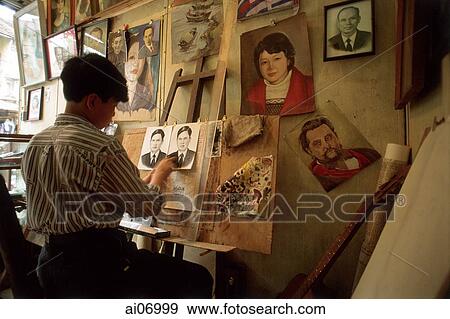 Vietnam, Hanoi, man painting in studio View Large Photo Image Stock Photo - Vietnam, Hanoi, man painting in studio. Fotosearch