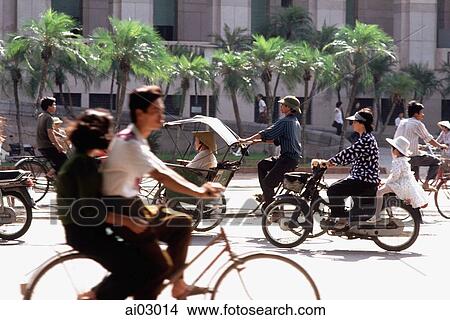 Picture - Vietnam, Hanoi, traffic in front of Foreign Trade Bank. Fotosearch