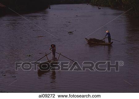 Vietnam, Hau Liang province, Mekong delta, Women in sampans. View Large Photo Image Stock Image - Vietnam, Hau Liang province, Mekong delta, Women in sampans.. Fotosearch