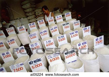 Picture - Vietnam, Ho Chi Minh City, rice and other grains for sale.. Fotosearch