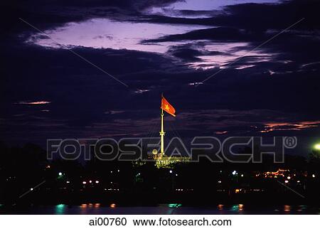 Vietnam, Hue, Flag at night across the Perfume River View Large Photo Image Stock Image - Vietnam, Hue, Flag at night across the Perfume River. Fotosearch