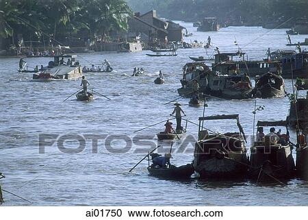 Vietnam, Mekong Delta, Phung Hiep, floating market. View Large Photo Image Stock Image - Vietnam, Mekong Delta, Phung Hiep, floating market.. Fotosearch