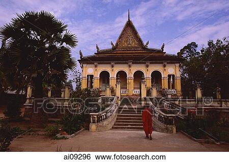 Vietnam, Mekong delta, Trang Vinh Pagoda, Buddhist monk walks through courtyard. View Large Photo Image Stock Photograph - Vietnam, Mekong delta, Trang Vinh Pagoda, Buddhist monk walks through courtyard.. Fotosearch