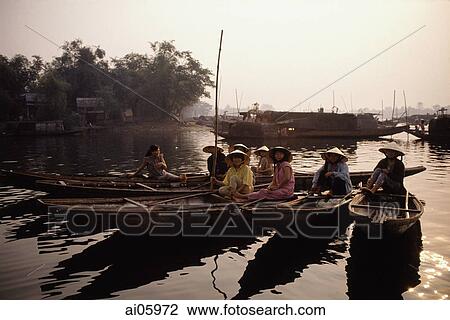 Vietnam, Perfume River, Villagers on boats View Large Photo Image Stock Image - Vietnam, Perfume River, Villagers on boats. Fotosearch