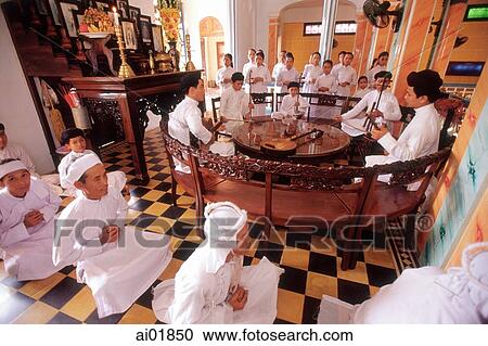 Vietnam, Tay Ninh, Cao Dai musicians and singers at prayer service at Cao Dai Great Temple. View Large Photo Image Stock Image - Vietnam, Tay Ninh, Cao Dai musicians and singers at prayer service at Cao Dai Great Temple.. Fotosearch