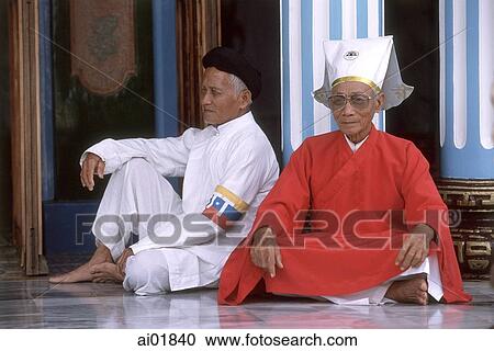 Vietnam, Tay Ninh, Cao Dai priests in Cao Dai Great Temple. View Large Photo Image Stock Image - Vietnam, Tay Ninh, Cao Dai priests in Cao Dai Great Temple.. Fotosearch
