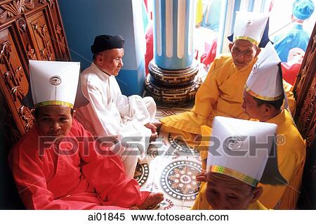 Vietnam, Tay Ninh, Cao Dai priests in Cao Dai Great Temple. View Large Photo Image Stock Photography - Vietnam, Tay Ninh, Cao Dai priests in Cao Dai Great Temple.. Fotosearch