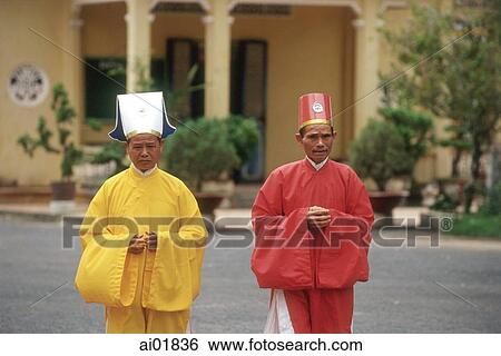 Vietnam, Tay Ninh, Cao Dai priests outside Cao Dai Great Temple. View Large Photo Image Stock Photograph - Vietnam, Tay Ninh, Cao Dai priests outside Cao Dai Great Temple.. Fotosearch