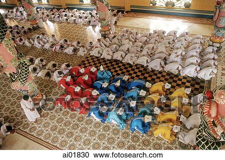 Vietnam, Tay Ninh, priests and worshippers in Cao Dai Great Temple. View Large Photo Image Stock Image - Vietnam, Tay Ninh, priests and worshippers in Cao Dai Great Temple.. Fotosearch