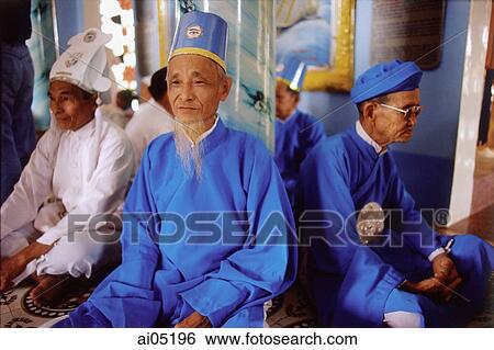 Vietnam, Tay Ninh, Priests and worshippers at Cao Dai Temple. View Large Photo Image Stock Photograph - Vietnam, Tay Ninh, Priests and worshippers at Cao Dai Temple.. Fotosearch