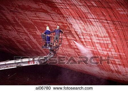 Workers cleaning side of ship at shipyard View Large Photo Image Stock Image - Workers cleaning side of ship at shipyard. Fotosearch