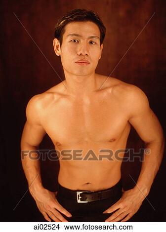 Picture - Young man, bare chested, portrait. Fotosearch