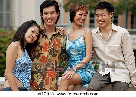 Group of friends, looking at camera, smiling View Large Photo Image Stock Photo - Group of friends, looking at camera, smiling. Fotosearch