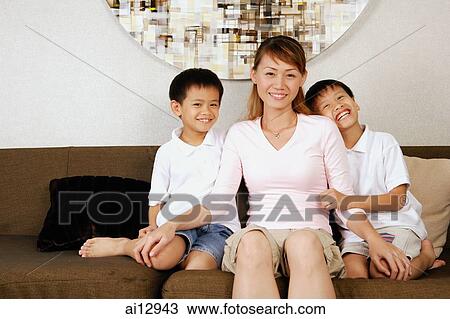 Mother with two children, portrait View Large Photo Image Stock Image - Mother with two children, portrait. Fotosearch