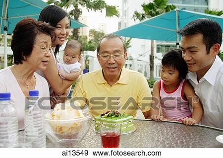 Three generation family celebrating grandfather's birthday View Large Photo Image Stock Photo - Three generation family celebrating grandfather's birthday. Fotosearch