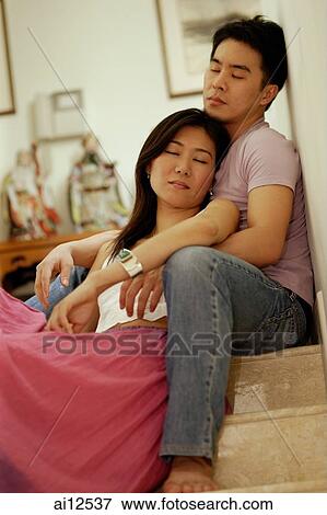 Woman leaning against man, eyes closed View Large Photo Image Stock Photo - Woman leaning against man, eyes closed. Fotosearch