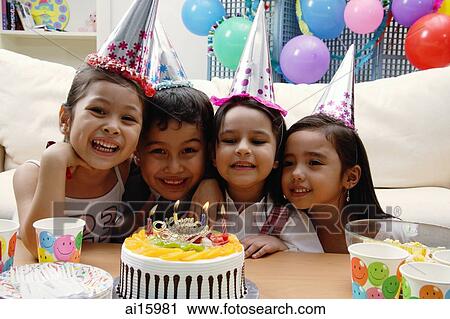 Children celebrating birthday, portrait View Large Photo Image Stock Image - Children celebrating birthday, portrait. Fotosearch