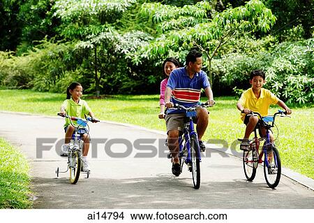 Family cycling in park View Large Photo Image Picture - Family cycling in park. Fotosearch