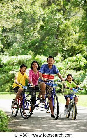Family in park, riding bicycles View Large Photo Image Stock Image - Family in park, riding bicycles. Fotosearch