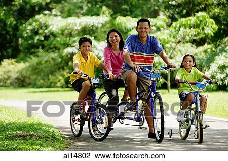Family in park, riding bicycles, looking at camera View Large Photo Image Stock Image - Family in park, riding bicycles, looking at camera. Fotosearch