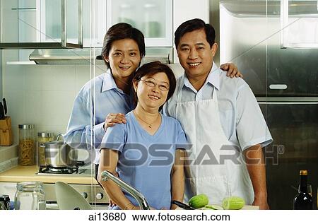 Family with adult offspring, standing in kitchen View Large Photo Image Stock Image - Family with adult offspring, standing in kitchen. Fotosearch