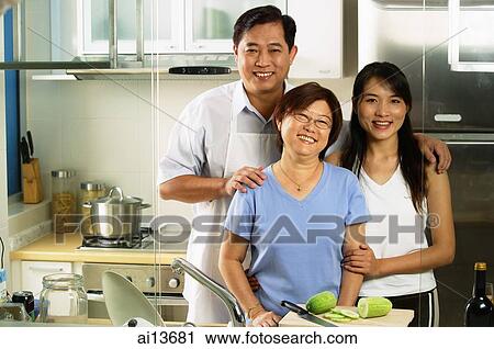 Family with adult offspring, standing in kitchen View Large Photo Image Stock Image - Family with adult offspring, standing in kitchen. Fotosearch