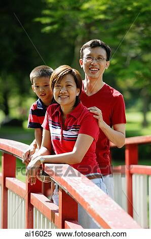 Family with one son on bridge, looking at camera View Large Photo Image Stock Photography - Family with one son on bridge, looking at camera. Fotosearch