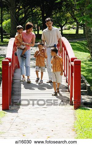 Family with three boys walking across bridge View Large Photo Image Stock Image - Family with three boys walking across bridge. Fotosearch