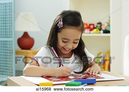 Girl looking down, drawing View Large Photo Image Stock Photo - Girl looking down, drawing. Fotosearch