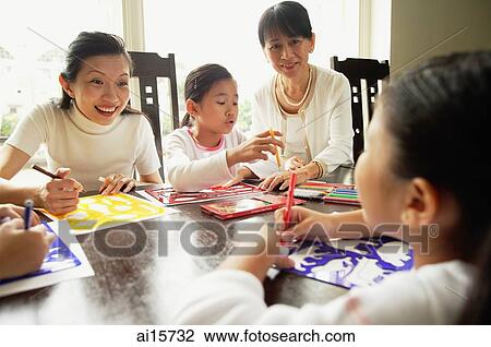 Grandmother and mother with two girls, drawing View Large Photo Image Stock Image - Grandmother and mother with two girls, drawing. Fotosearch