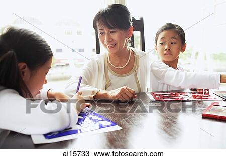 Grandmother with two girls, drawing View Large Photo Image Stock Image - Grandmother with two girls, drawing. Fotosearch