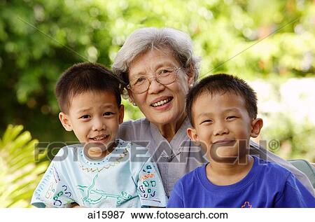 Grandmother with two grandsons View Large Photo Image Stock Photo - Grandmother with two grandsons. Fotosearch