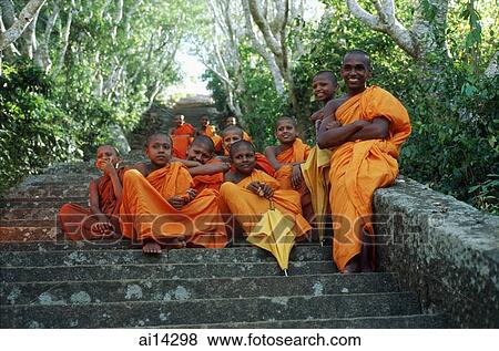 Mihintale temple complex, young Buddhist monks on steps leading to temple View Large Photo Image Stock Photo - Mihintale temple complex, young Buddhist monks on steps leading to temple. Fotosearch
