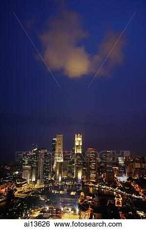 Singapore skyline at night View Large Photo Image Stock Photograph - Singapore skyline at night. Fotosearch