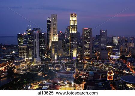 Stock Photography - Singapore skyline at night. Fotosearch