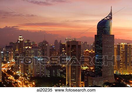 Sunset view of the CBD and skyscrapers along Jalan Jend Sudirman View Large Photo Image Stock Photography - Sunset view of the CBD and skyscrapers along Jalan Jend Sudirman. Fotosearch