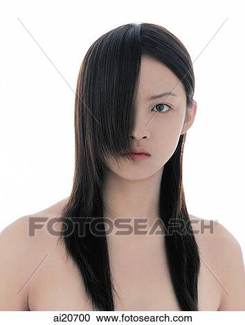 Young woman with long straight hair covering half of her face View Large Photo Image Stock Image - Young woman with long straight hair covering half of her face. Fotosearch