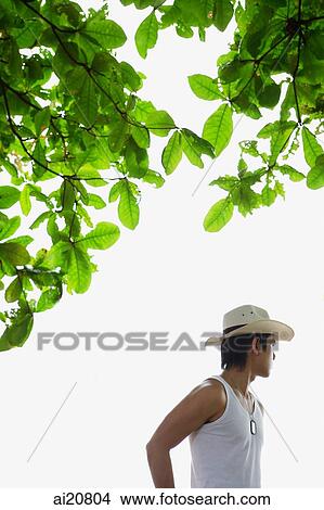 Picture - Man wearing hat, looking away. Fotosearch