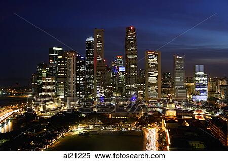 Skyline of Singapore at night View Large Photo Image Stock Photography - Skyline of Singapore at night. Fotosearch
