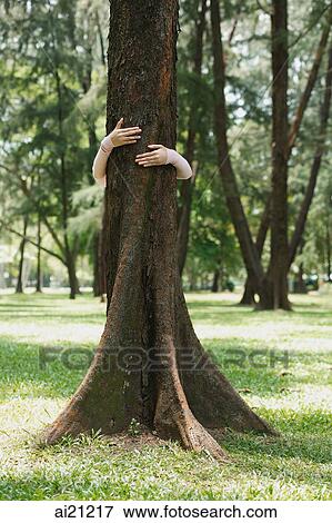 Young woman hugging tree View Large Photo Image Stock Photo - Young woman hugging tree. Fotosearch