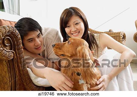 Couple with Cocker Spaniel dog View Large Photo Image Stock Photograph - Couple with Cocker Spaniel dog. Fotosearch